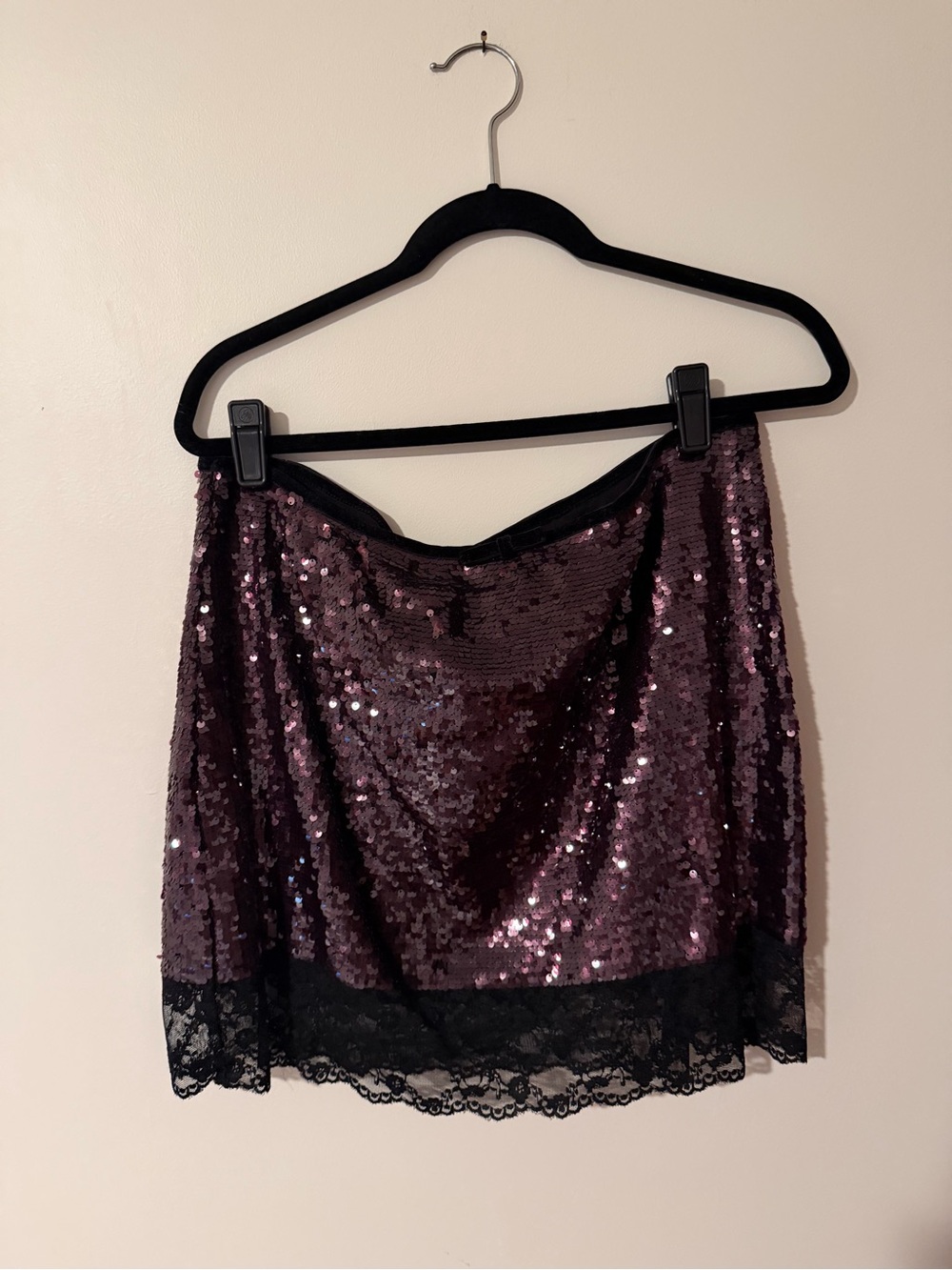 Anthropologie sequin Lace Trim Mini Skirt - Deep Plum